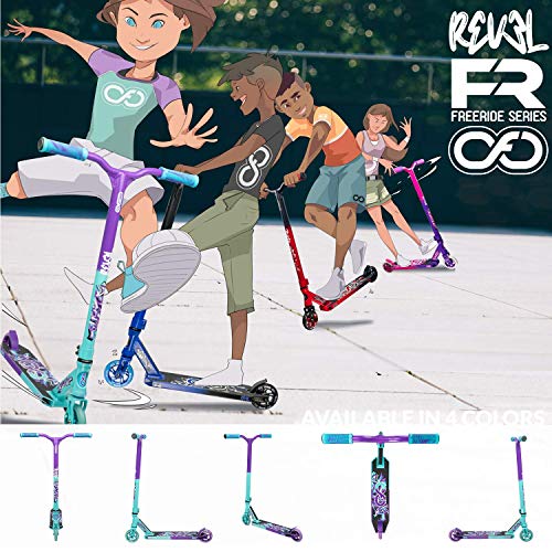 Infinity Scooters Patinete Freestyle para Adultos y Niños a Partir de 8 años- Patinete de Trucos y Saltos con Rodamientos ABEC-9 Ruedas 110mm de PU con Barra 360 Grados (Revel Turquesa)