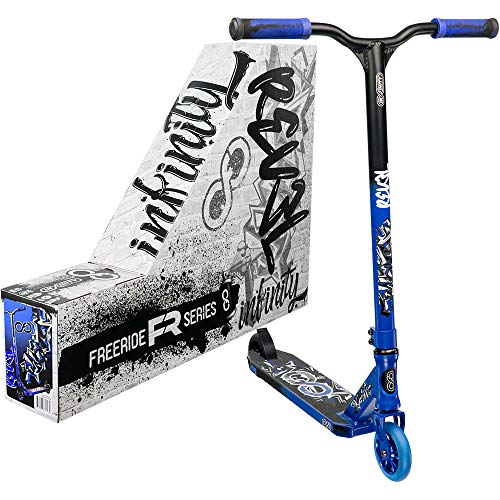 Infinity Scooters Patinete Freestyle para Adultos y Niños a Partir de 8 años- Patinete de Trucos y Saltos con Rodamientos ABEC-9 Ruedas 110mm de PU con Barra 360 Grados (Revel Azul)