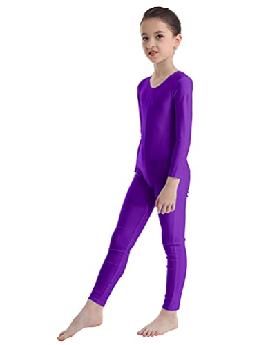 inhzoy Mono de Danza Ballet para Niña Manga Larga Elástico Maillot Leotardo de Gimnasia Rítmica Jumpsuit Patinaje Artístico Ropa Deporte Yoga Fitness Morado 7-8 años