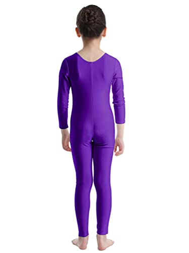 inhzoy Mono de Danza Ballet para Niña Manga Larga Elástico Maillot Leotardo de Gimnasia Rítmica Jumpsuit Patinaje Artístico Ropa Deporte Yoga Fitness Morado 7-8 años