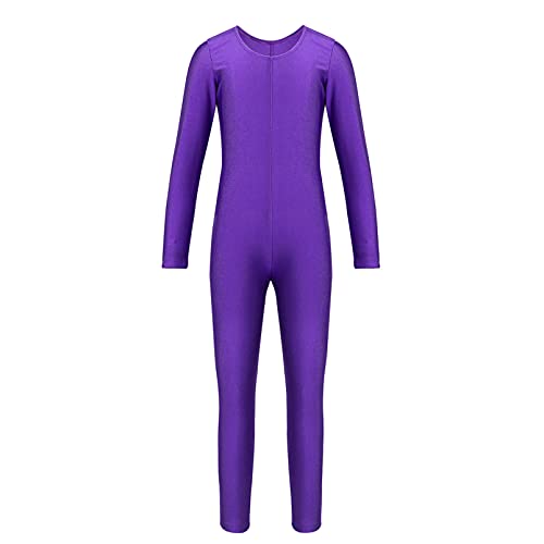 inhzoy Mono de Danza Ballet para Niña Manga Larga Elástico Maillot Leotardo de Gimnasia Rítmica Jumpsuit Patinaje Artístico Ropa Deporte Yoga Fitness Morado 7-8 años