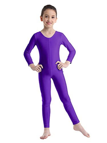 inhzoy Mono de Danza Ballet para Niña Manga Larga Elástico Maillot Leotardo de Gimnasia Rítmica Jumpsuit Patinaje Artístico Ropa Deporte Yoga Fitness Morado 7-8 años