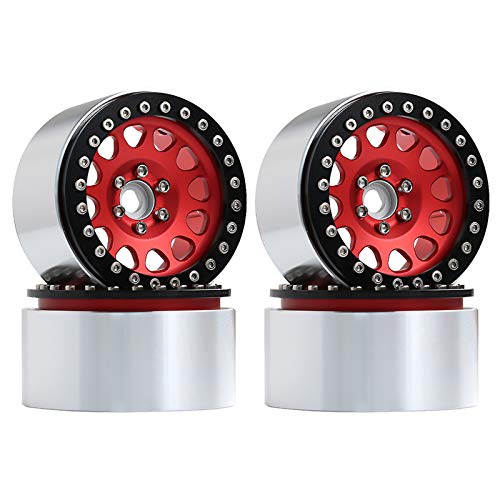 INJORA 2,2inch Pulgadas Beadlock RC Llanta de Rueda RC Coche 2,2 Rueda Rim Beadlock Cubo de Rueda para 1:10 RC Rock Crawler Axial SCX10 RR10 Wraith 90048 90018 Traxxas TRX4 (Rojo)