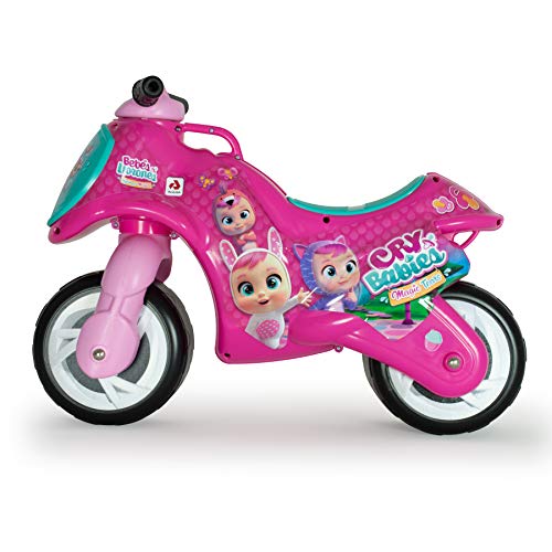 INJUSA - Moto Correpasillos Neox Bebés Llorones Color Rosa con Ruedas Anchas Decoración Permanente y Asa de Transporte Recomendada para Niños +18 Meses