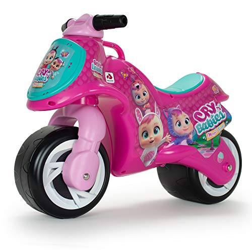 INJUSA - Moto Correpasillos Neox Bebés Llorones Color Rosa con Ruedas Anchas Decoración Permanente y Asa de Transporte Recomendada para Niños +18 Meses