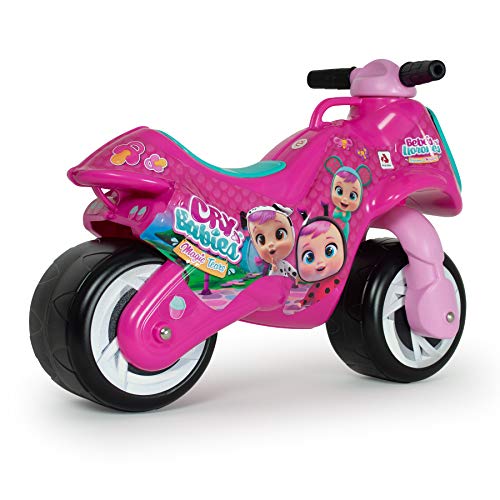 INJUSA - Moto Correpasillos Neox Bebés Llorones Color Rosa con Ruedas Anchas Decoración Permanente y Asa de Transporte Recomendada para Niños +18 Meses