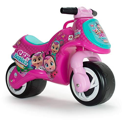 INJUSA - Moto Correpasillos Neox Bebés Llorones Color Rosa con Ruedas Anchas Decoración Permanente y Asa de Transporte Recomendada para Niños +18 Meses