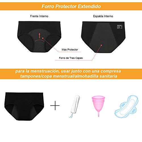 INNERSY Bragas Menstruales Absorbentes de Mujer para Período Algodón Pack de 3 (M-EU 40, 3 Negro)