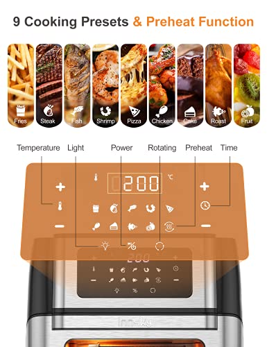 Innsky Freidora sin Aceite 10L, 1500W Freidora Aire con 10 Programas, Air Fryer con 6 Accesorios Gratis, Horno Aire Caliente, Deshidratar, Pantalla LED Táctil, Temporizador, con Recetas