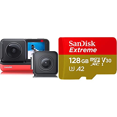 Insta360 One R Twin Edition Cámara Deportiva,Color Negro y Rojo, 4K, USB + SanDisk Extreme Tarjeta de Memoria microSDXC de 128 GB con Adaptador SD, A2, hasta 160 MB/s, Class 10, U3 y V30
