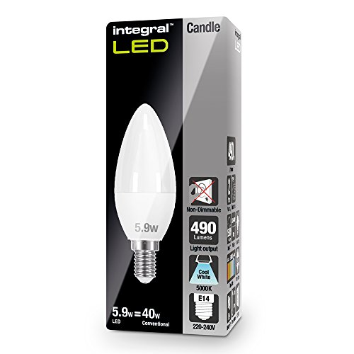 Integral LED - Bombilla de vela, LED (E14, rosca Edison pequeña, 5.5 W, 5000 K, 520 lm), luz fría
