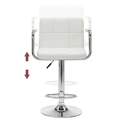 IntimaTe WM Heart 2 x Taburetes Alto de Bar con Apoyabrazos de Cuero Sintético Silla de Bar 360°Giratoria Altura Ajustable, Pedales de Cromo Duraderos, para Bar y Cocina (Blanco)