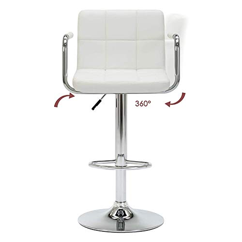 IntimaTe WM Heart 2 x Taburetes Alto de Bar con Apoyabrazos de Cuero Sintético Silla de Bar 360°Giratoria Altura Ajustable, Pedales de Cromo Duraderos, para Bar y Cocina (Blanco)