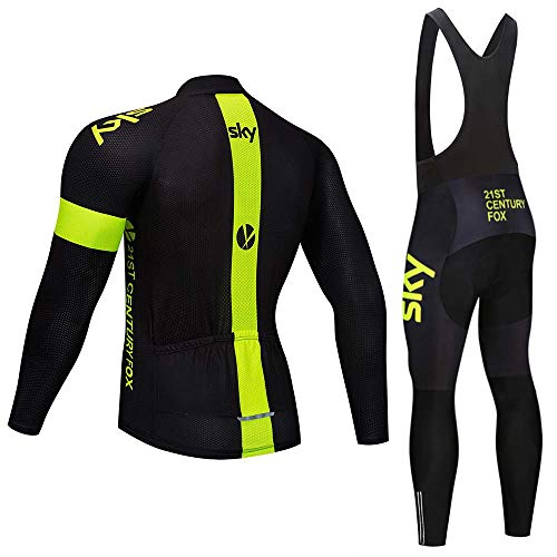 Invierno Hombre Maillot Ciclismo Traje, Manga Larga Ropa Ciclismo y Pantalones Ciclismo Largos con Acolchado 3D para Deportes al Aire Libre y Ciclo Bicicleta Ciclismo