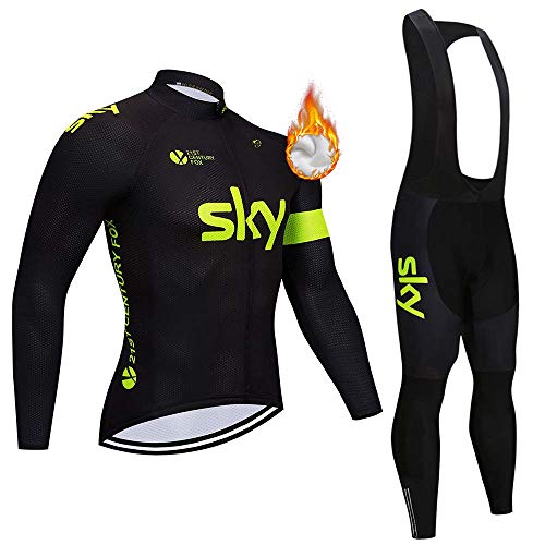 Invierno Hombre Maillot Ciclismo Traje, Manga Larga Ropa Ciclismo y Pantalones Ciclismo Largos con Acolchado 3D para Deportes al Aire Libre y Ciclo Bicicleta Ciclismo