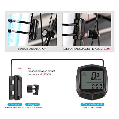 iPobie Velocímetro para Bicicleta, Cuentakilómetros para Bicicleta, Velocímetro inalámbrico para Bicicleta con Pantalla LCD de retroiluminación, Impermeable, Contador de Velocidad