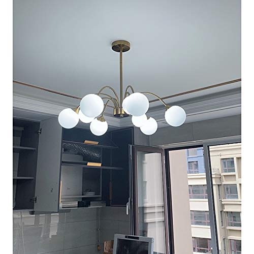 IREANJ Moderno vidrio blanco arañas de araña sala de estar de latón araña iluminación comedor techo araña de techo dormitorio led de cocina accesorio (Emitting Color : Cold White)