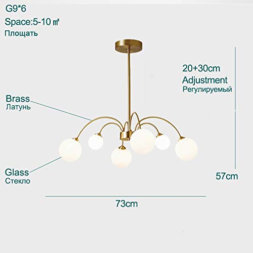 IREANJ Moderno vidrio blanco arañas de araña sala de estar de latón araña iluminación comedor techo araña de techo dormitorio led de cocina accesorio (Emitting Color : Cold White)