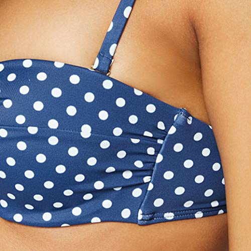 Iris & Lilly Am06 Parte Superior de Bikini, Azul Marino, Topos, 38