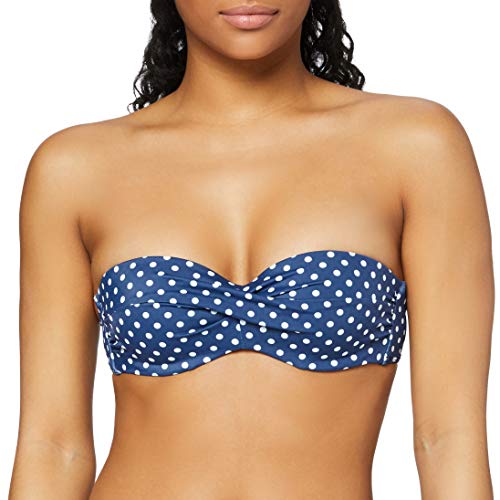 Iris & Lilly Am06 Parte Superior de Bikini, Azul Marino, Topos, 38