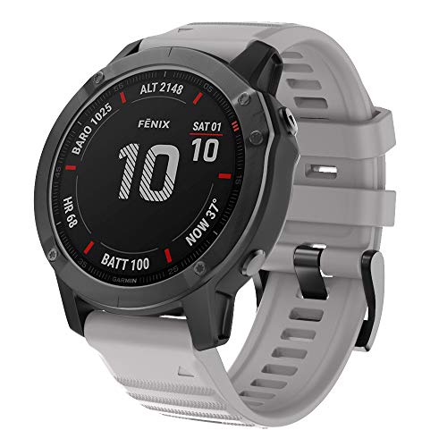 ISABAKE Correa de Reloj para Garmin Fenix 6X / 6X Pro, Fenix 5X / 5X Plus, Accesorios Fenix 3/3 HR, Banda QuickFit de 26 mm de Ancho (Gris/Rojo)