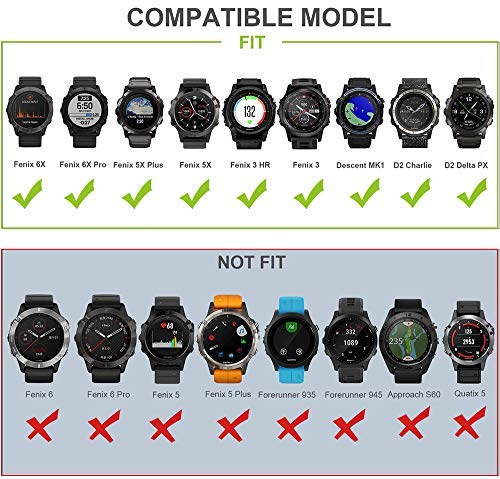 ISABAKE Correa de Reloj para Garmin Venu Fenix 6X / 6X Pro, Fenix 5X / 5X Plus, Accesorios Fenix 3/3 HR, Banda QuickFit de 26 mm de Ancho (Azuloscuro)