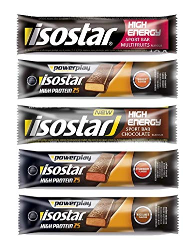 Isostar Energy Bar Set, Multifruta, Chocolate, Avellana, Yogur, Fresa 5er Pack (5x1 Piezas)