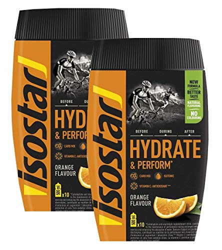 Isostar Hydrate & Perform 2x400g bebida isotónica de electrolitos - solución de electrolitos para apoyar el rendimiento deportivo - naranja, paquete de 2