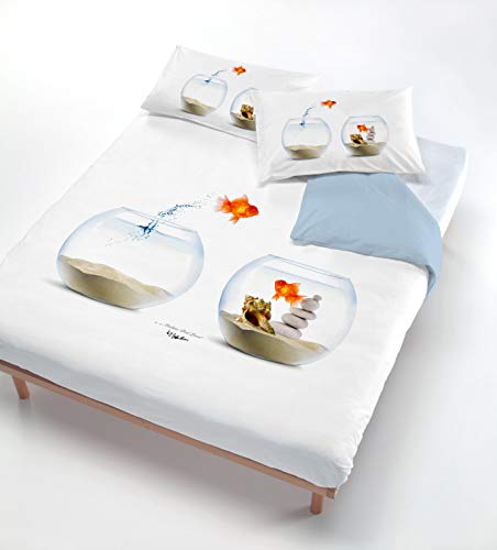 Italian Bed Linen CP-DIG-510-1P Set edredón digital (bolsa 150x200cm + funda 52x82cm),tanque de peces, 100 % Algodón, sìngolo