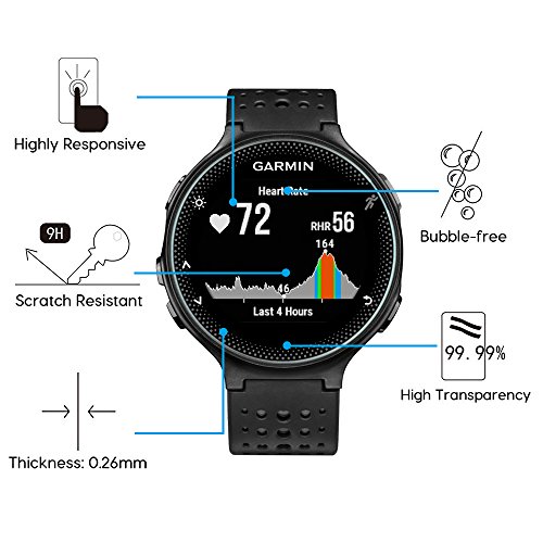 ivoler 4 Piezas Protector de Pantalla para Garmin Forerunner 235 225 630 620 220 230 / Suunto 7 / Suunto 9 Baro/Suunto D5, Cristal Vidrio Templado Premium, 9H Dureza, Antiarañazos, Sin Burbujas