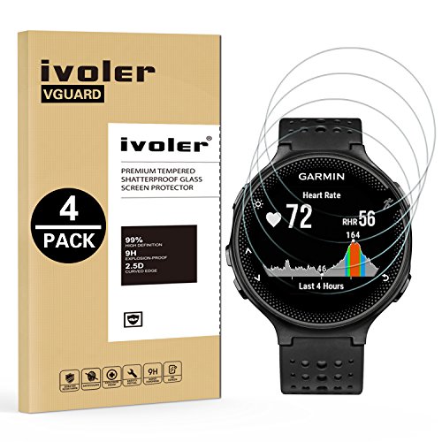 ivoler 4 Piezas Protector de Pantalla para Garmin Forerunner 235 225 630 620 220 230 / Suunto 7 / Suunto 9 Baro/Suunto D5, Cristal Vidrio Templado Premium, 9H Dureza, Antiarañazos, Sin Burbujas