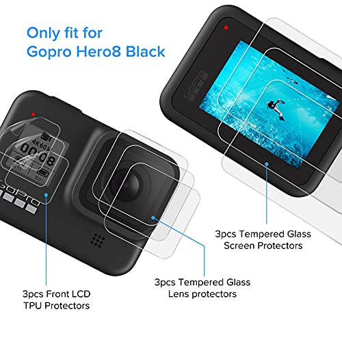 ivoler 9 Piezas Protector de Pantalla para GoPro Hero 8 Black, 3X Cristal Templado para LCD Pantalla, 3X Vidrio Templado para Lente, 3X HD Protector de Pantalla para Pequeña Pantalla Frontal
