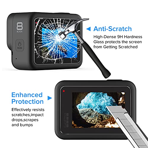 ivoler 9 Piezas Protector de Pantalla para GoPro Hero 8 Black, 3X Cristal Templado para LCD Pantalla, 3X Vidrio Templado para Lente, 3X HD Protector de Pantalla para Pequeña Pantalla Frontal