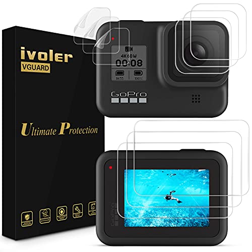 ivoler 9 Piezas Protector de Pantalla para GoPro Hero 8 Black, 3X Cristal Templado para LCD Pantalla, 3X Vidrio Templado para Lente, 3X HD Protector de Pantalla para Pequeña Pantalla Frontal