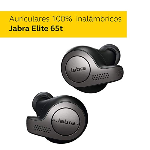 Jabra Elite 65t, Auriculares Bluetooth con Cancelación Pasiva del Ruido, Tecnología de Cuatro Micrófonos para Auténticas Llamadas Inalámbricas y Música, Negro Titanio
