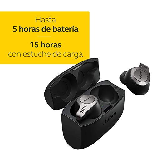 Jabra Elite 65t, Auriculares Bluetooth con Cancelación Pasiva del Ruido, Tecnología de Cuatro Micrófonos para Auténticas Llamadas Inalámbricas y Música, Negro Titanio