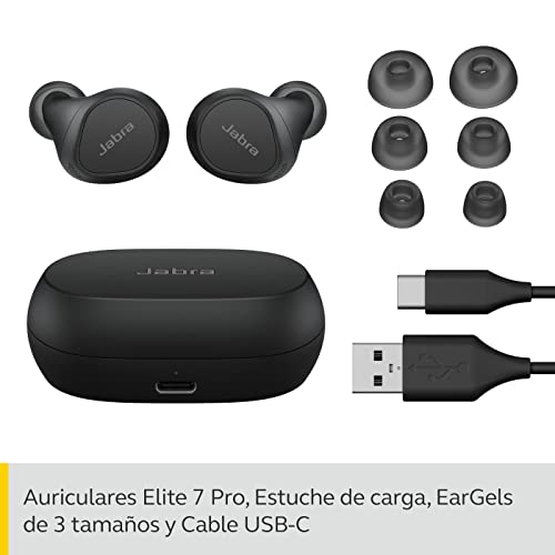 Jabra Elite 7 Pro Bluetooth In-Ear - Auriculares inalámbricos True Wireless con cancelación activa del ruido ajustable, diseño compacto, MultiSensor Voice para llamadas claras, Negro