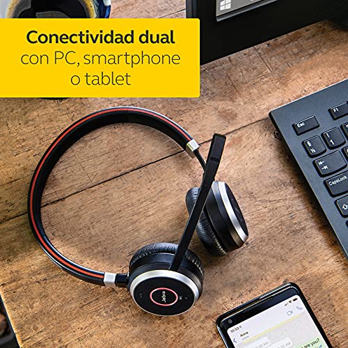 Jabra Evolve 65 Auriculares Inalámbricos Estéreo Certificados por Microsoft con Batería de Larga Duración, Adaptador Bluetooth USB, Negro