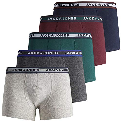 JACK & JONES Jacoliver Trunks 5 Pack Bóxer, Melange Gris Oscuro, S para Hombre