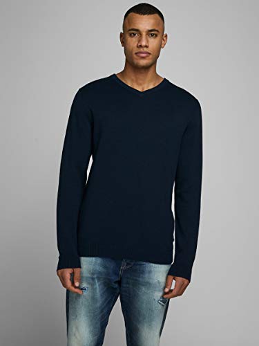 Jack & Jones Jjebasic Knit V-Neck Noos suéter, Azul (Navy Blazer Navy Blazer), Large para Hombre