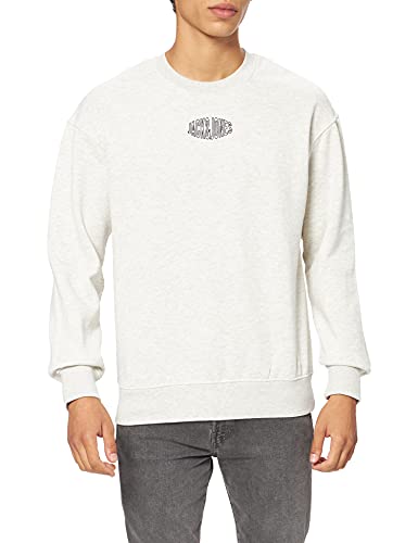 Jack & Jones JORWORLD Sweat Crew Neck SN Sudadera, White Melange/Fit: Relaxed/JJ, L para Hombre