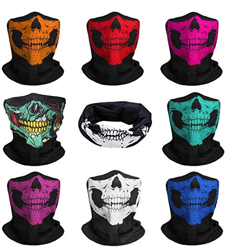 JAHEMU Máscara de Calavera Skull Mask Pasamontañas de Calavera Bandana Diadema Elástico Bufanda Respirable Moto Bici Máscara para Hombres y Mujeres Esquí Ciclismo Escalada 8 piezas