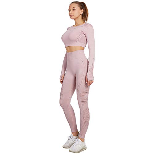 Jamron Mujer Conjunto de Ropa de Yoga Top Corto + Polainas 2 Piezas Chandal Gimnasio Fitness Ropa Deportiva Rosa de Loto SN05405 M