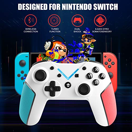 Jamswall Mando Compatible para Nintendo Switch, Controlador Inalámbrico Bluetooth Apoya Vibración, Turbo y Giroscopio, Gamepad Compatible para Nintendo Switch/Lite/Android/PS3/PC (Blanco)