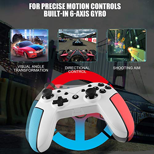 Jamswall Mando Compatible para Nintendo Switch, Controlador Inalámbrico Bluetooth Apoya Vibración, Turbo y Giroscopio, Gamepad Compatible para Nintendo Switch/Lite/Android/PS3/PC (Blanco)