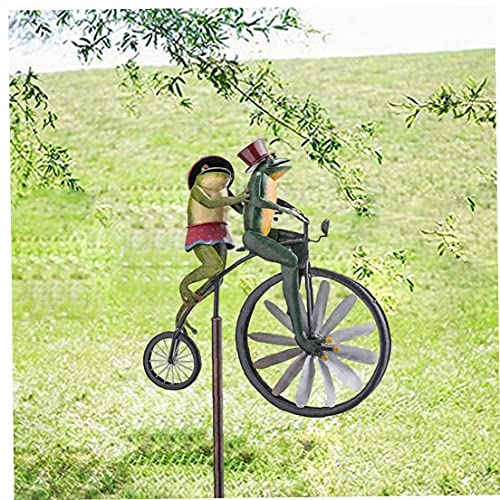 Jardín Vent Spinner bicicleta vintage Animal lindo rana estatuas esculturas para jardín, jardín, jardín, decoración, jardín, accesorios decorativos