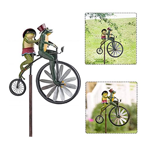 Jardín Vent Spinner bicicleta vintage Animal lindo rana estatuas esculturas para jardín, jardín, jardín, decoración, jardín, accesorios decorativos