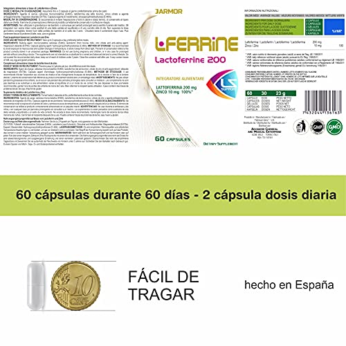 Jarmor Lactoferrina Suplemento Pure 200 mg Con Zinc Alta Dosis 60 Cápsulas 30 Dosis