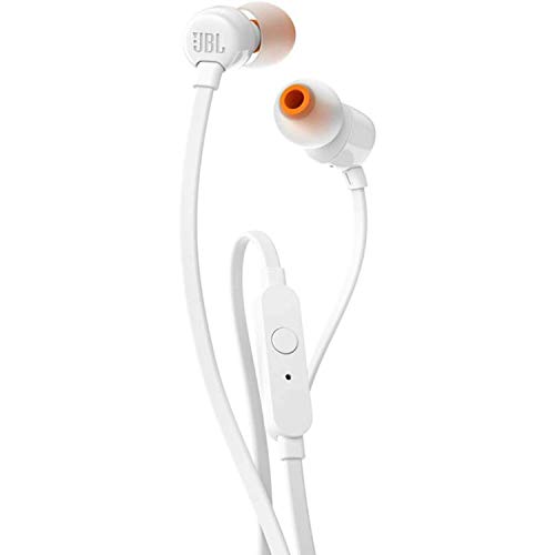 JBL T110 Auriculares In Ear con Pure Bass - Con manejo de un solo botón y micrófono, color blanco