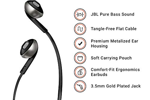 JBL T205 - Auriculares (Alámbrico, Dentro de oído, Binaural, Intraaural, 20-20000 Hz, Negro)